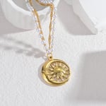 Gold color / 1 Piece Simple Mid-Century Style Sun Shape Stainless Steel  Gold Color Inlay Pearl Women's Pendant Necklace 